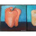 A SET OF THREE ORIGINAL OILS ON CANVAS `COLOURED PEPPERS` - ON STRETCHER FRAMES READY TO HANG!