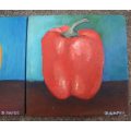 A SET OF THREE ORIGINAL OILS ON CANVAS `COLOURED PEPPERS` - ON STRETCHER FRAMES READY TO HANG!