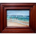CHARMING ORIGINAL OIL PAINTING `BATHERS` LOVELY IMPRESSIONIST WORK, WELL FRAMED