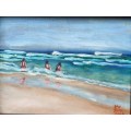 CHARMING ORIGINAL OIL PAINTING `BATHERS` LOVELY IMPRESSIONIST WORK, WELL FRAMED