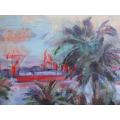 FABULOUS ABSTRACT - ORIGINAL,  VIEW ON ESPLANADE - DURBAN HARBOUR TO BLUFF - LOVELY PIECE