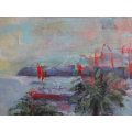 FABULOUS ABSTRACT - ORIGINAL,  VIEW ON ESPLANADE - DURBAN HARBOUR TO BLUFF - LOVELY PIECE