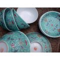 CHINESE - BEAUTIFUL HANDPAINTED TURQUOISE BOWLS SET OF 10 VARIOUS SIZES