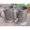 VINTAGE - CIRCA 1949 TWO BATTERED OLD PEWTER TANKARDS - COLLECTIBLE, LOADS OF CHARACTER