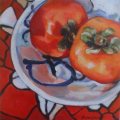 AMAZING AND BEAUTIFUL ORIGINAL, RONNIE HUBER OIL PAINTING `PERSIMMONS` TROPICAL DECOR DELIGHT!