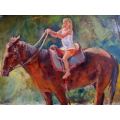 FABULOUS ORIGINAL OIL by LORNA PANZENBOCK - GIRL ON HORSE. IMPRESSIONIST ART - SO LOVELY!