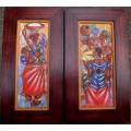 AFRICAN ART - TWO STUNNING ORIGINAL PAINTINGS DEPICTING EVERYDAY LIFE - WELL FRAMED - GOOD PRICE!