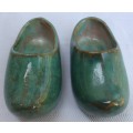 VINTAGE SOUTH AFRICAN POTTERY CLOGS - BEAUTIFUL GREEN DRIP GLAZE / NUMERED 1328 ON BOTTOM