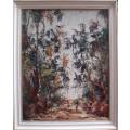 VINTAGE IMPRESSIONIST OIL PAINTING  BY MOTO - CENTRAL AFRICAN ARTIST. FRAMERS LABEL SAYS `SALISBURY`