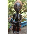 VINTAGE AFRICAN ARTEFACTS - STUNNING FERTILITY WOOD CARVING OF MOTHER and CHILD BREAST FEEDING.