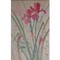 VINTAGE - MARGE MAGGS.  FABULOUS LARGE OIL PAINTING OF IRISES BY WELL KNOWN LISTED ARTIST!