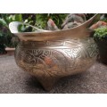 Vintage Chinese brass pot - beautifully engraved with fabulous makers mark on base. Authenic heavy.