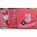 Pretty Pink - three delightful kitty original paintings on canvas frames - ready to hang.