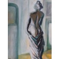 Original oil painting Gaye Pass. Well known and respected KZA artist. Sophisticated monochrome nude.