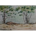 Eugene Hurter, investment art by late S.African artist. `Farm Trees` Original watercolour.