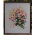Cosmos - the most delicate original oil painting of these wild flowers - signed and framed.