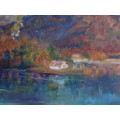 Original oil painting   - Lake Reflections - beautiful impressionist painting.