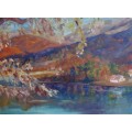 Original oil painting   - Lake Reflections - beautiful impressionist painting.