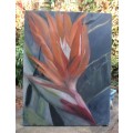 Stunning abstract - Bird of Paradise. Sophisticated muted hues. Oil on deep sided canvas frame.