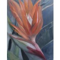 Stunning abstract - Bird of Paradise. Sophisticated muted hues. Oil on deep sided canvas frame.
