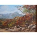 Vintage original oil painting of S.African landscape scene by the artist, Forest.