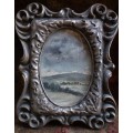 Original watercolour in heavy ornate pewter style frame - lovely character piece.