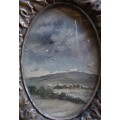 Original watercolour in heavy ornate pewter style frame - lovely character piece.