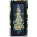 Original oil painting - exotic panel of yellow chrysanthemums on ebony background - stunning!
