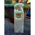 Vintage Chinese hand carved in stone, Chinese sculpture depicting a pig. Carved from solid stone.