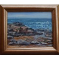 Vintage original seascape by the late Mary Swindell (1927-2017) Seascape in softly gilded frame.
