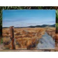 Original oil on canvas. S.African landscape with big open spaces and cobalt skies.