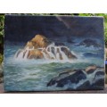 Original oil painting on canvas, mysterious `Night Sea`.  Evocative seascape.