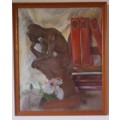 Original by E.Pampallis - sophisticated gouache/pastels `Study in Brown` framed behind glass.