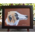 Vintage original doggy pawtrait signed P.M.Murray. Pastels framed behind non-reflective glass