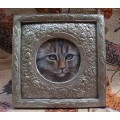 Original in pastels of Tabby Cat in beautiful ornate, heavy silver (table standing) frame - gorgeous