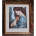 Beautiful print of painting by Dante Rossetti - Prosperine, Romanticism. In vintage gilded frame.