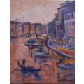 Vintage original Claude Tournois oil `Venice at Sunset` 1926-2011. French/S.African impressionist.