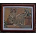 Vintage, charming retro paint by numbers `Kittens at Play` beautifully framed - gorgeous!