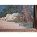 Majestic vintage oil painting by Tchape - Drakensburg Mountains - Lovely old piece of original art.