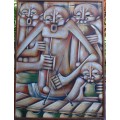 A pair of vintage Central African (Gabon) original oil paintings on canvas - see both. Artist signed