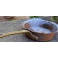 Authentic vintage copper and brass frying pan - provincial kitchen decor item. Lovely old piece.