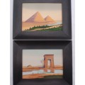 Vintage circa Art Deco era - a pair of Egyptian paintings in ebonized frames. Character gallerywall.