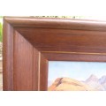 Vintage oil painting of South African  `Drakensberg` mountains. In fabulous large wooden frame.