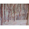 Original oil painting `Winter Forest` Beautiful atmospheric snow scene in gorgeous hues.