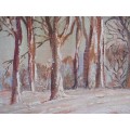 Original oil painting `Winter Forest` Beautiful atmospheric snow scene in gorgeous hues.