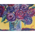 Gorgeous original oil Cerise Flowers in Vase. Spontaneous and naive, impressionist painting.