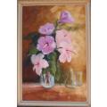 Original oil painting, Hibiscus Still Life by O.L.James. Gorgeous delicate piece.