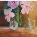 Original oil painting, Hibiscus Still Life by O.L.James. Gorgeous delicate piece.