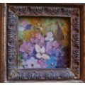 Vintage original oil, Impressionist Garden in vintage ornate frame. Gorgeous old piece.