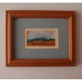 South African original landscape painting. Lovely miniature abstract scene, well framed.
